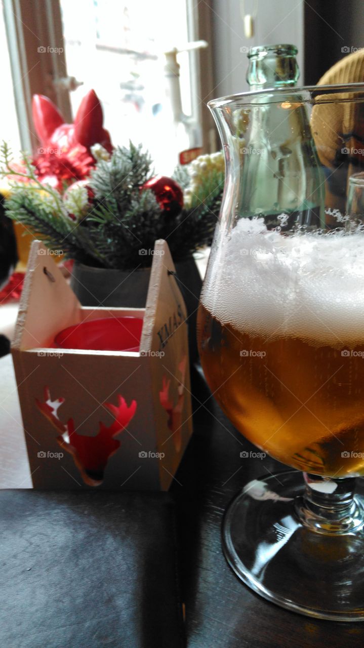 Belgian beer and candle in Brugge, December 2017