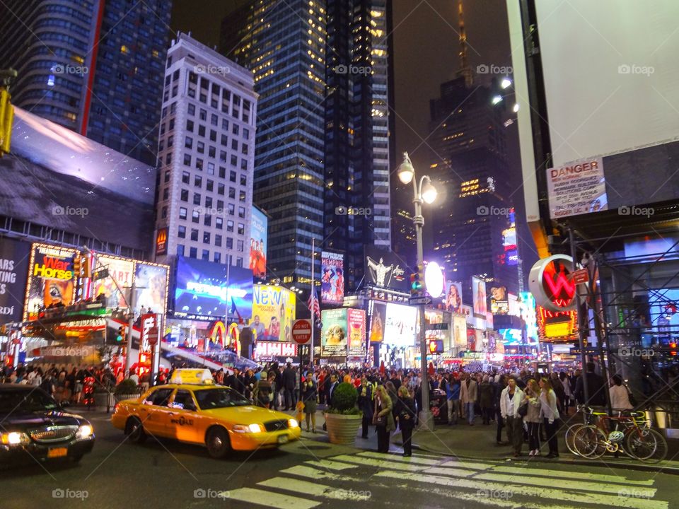 Taxi and Blue Neon Street