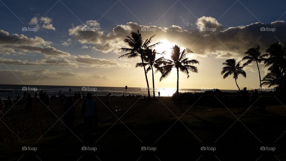Hawaiian sunset at Poipu beach on Kauai.