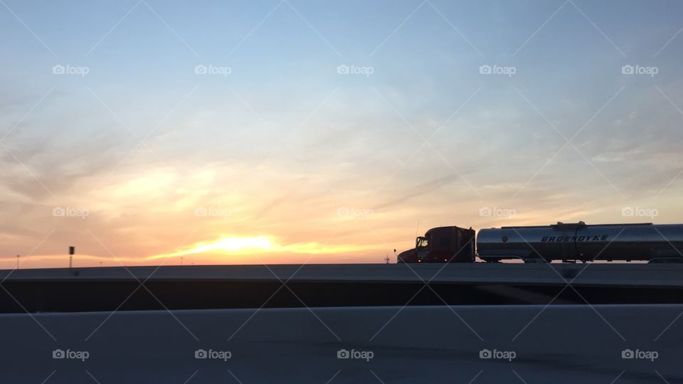highway . Sunset truck 
