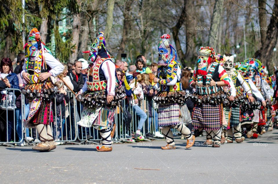 Kukeri Dance. Kukeri are elaborately costumed Bulgarian Men, who Perform Traditional Rituals Intended to Scare Away Evil Spirits