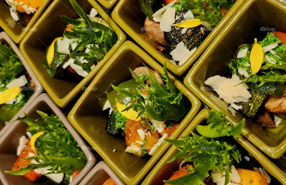 yummy salads in a rectangle bowls