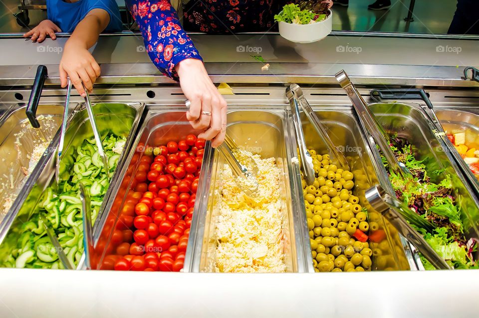 salad bar with vegetables in the restaurant