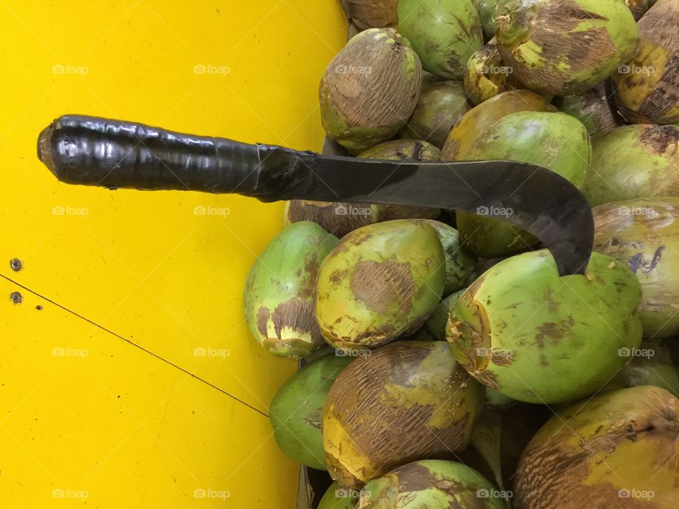 Knife with tender coconut 
