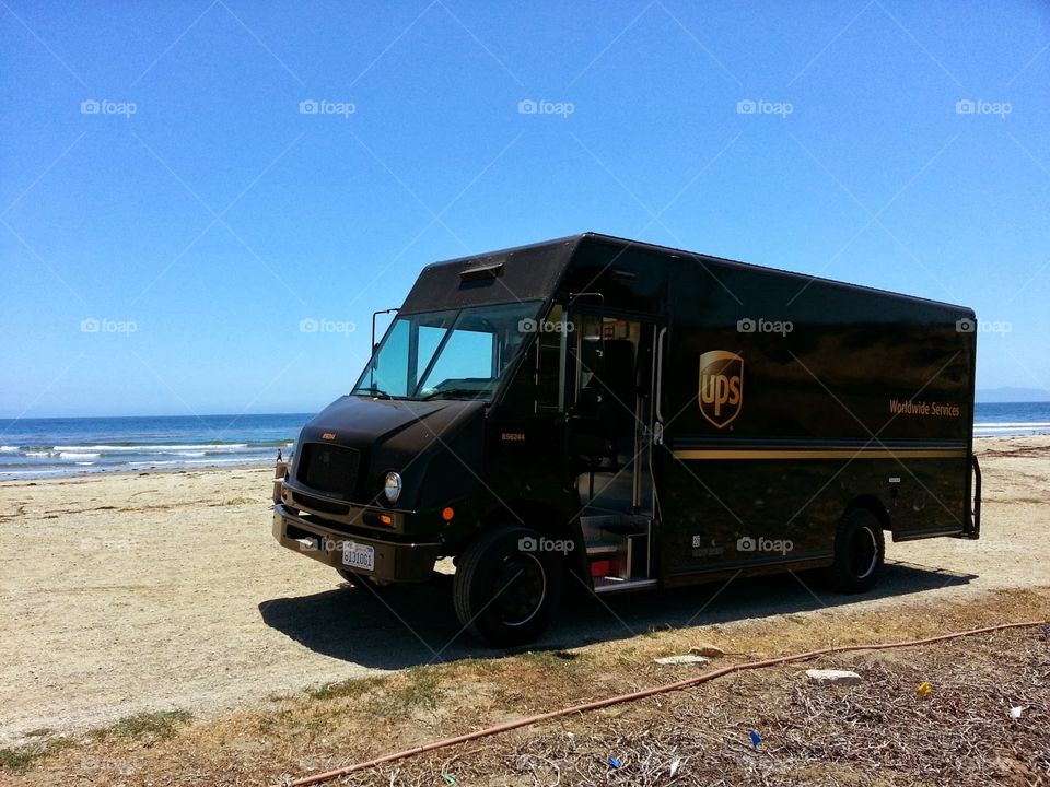 Ups truck by the beach on UCSB campus. barely a week old truck too!