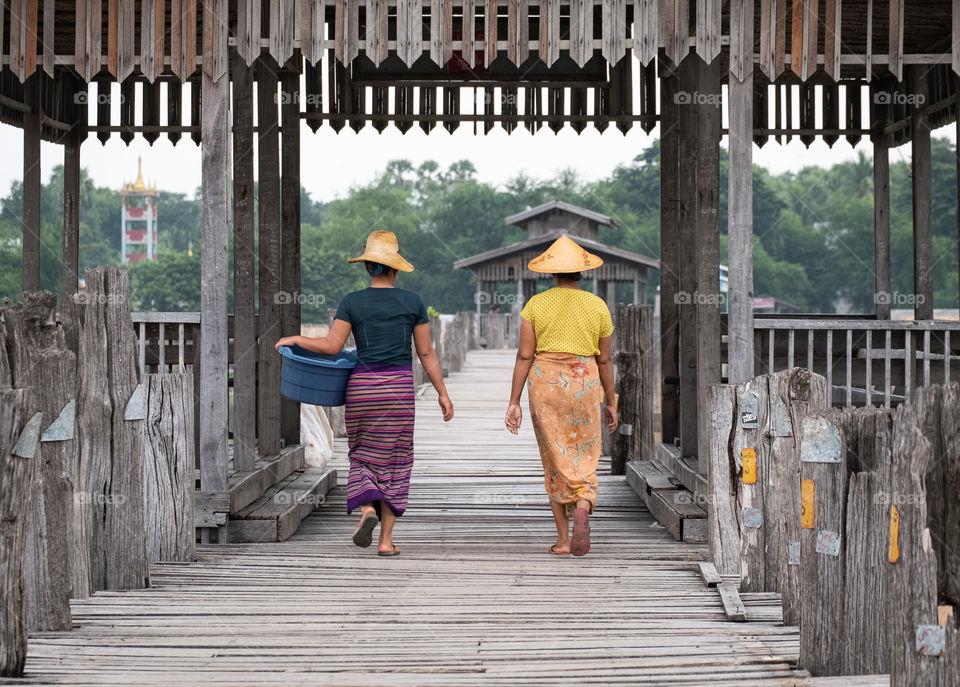 Variety Local life style on U-Bein bridge , the longest wooden bridge in the world , Mandalay Myanmar