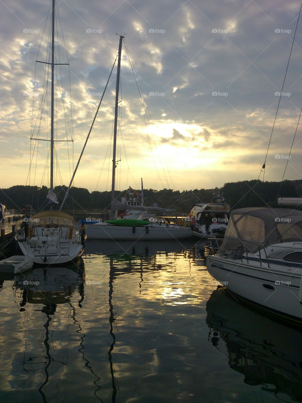 boats at the docks  in sunset