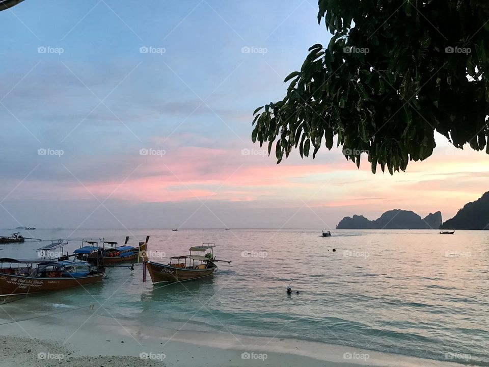 Thailand beach with boats