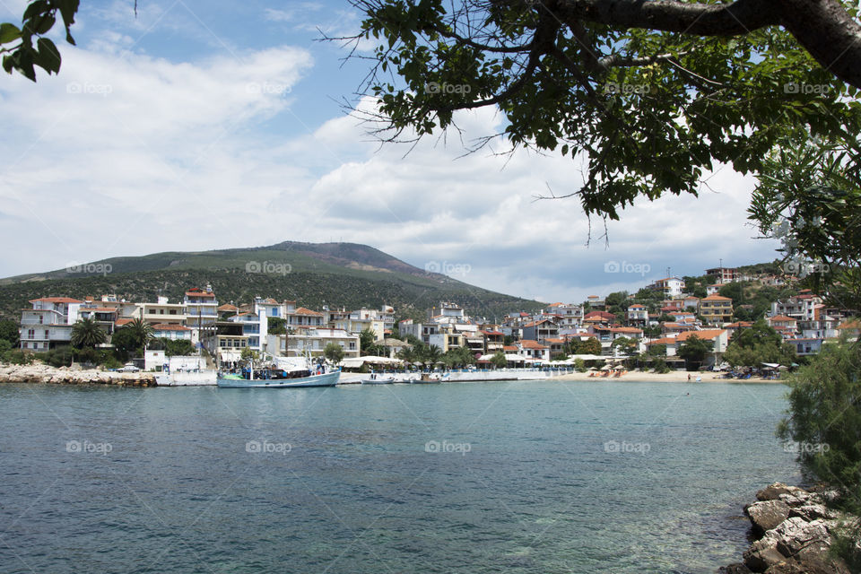 Skala Marion harbour and beach. Skala Marion village in Thassos island,Greece