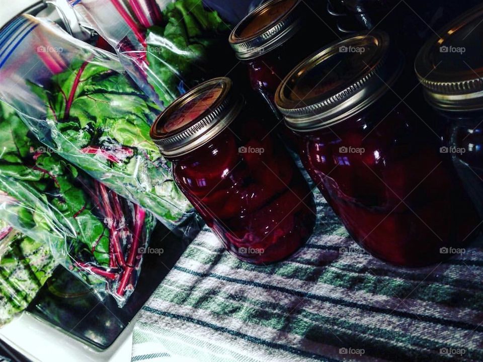 Pickled beets and beet greens 