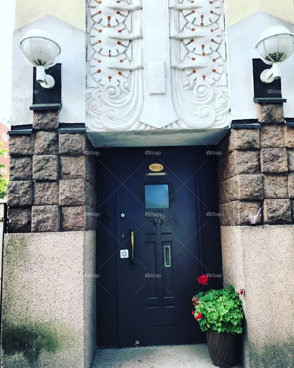The door of the apartment house as a work of art. The style of Art Nouveau, the beginning of the 20th century.Imatra.Suomi .Finland .🇫🇮