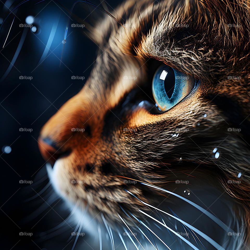 close up of a cat face with round eyes, in the style of vray tracing, photo-realistic techniques