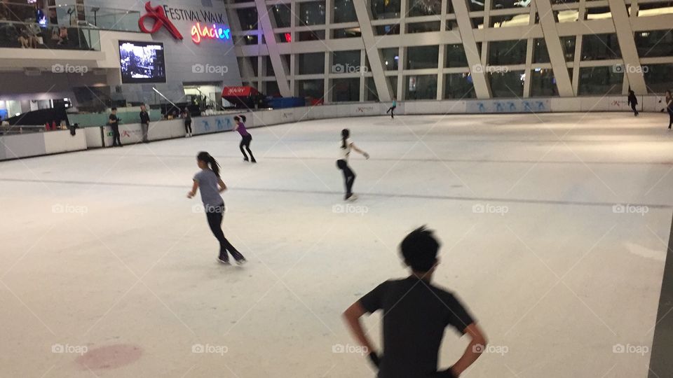 Festival Walk Ice Rink in Hong Kong, Festival Walk Mall. A Program in backwards order. 