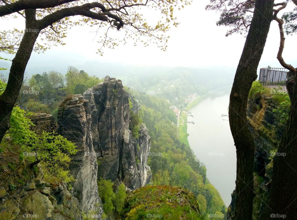 elbe river view and bastei view in saxon swiss national park in germany