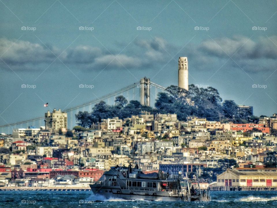 Ferry with San Francisco Skyline