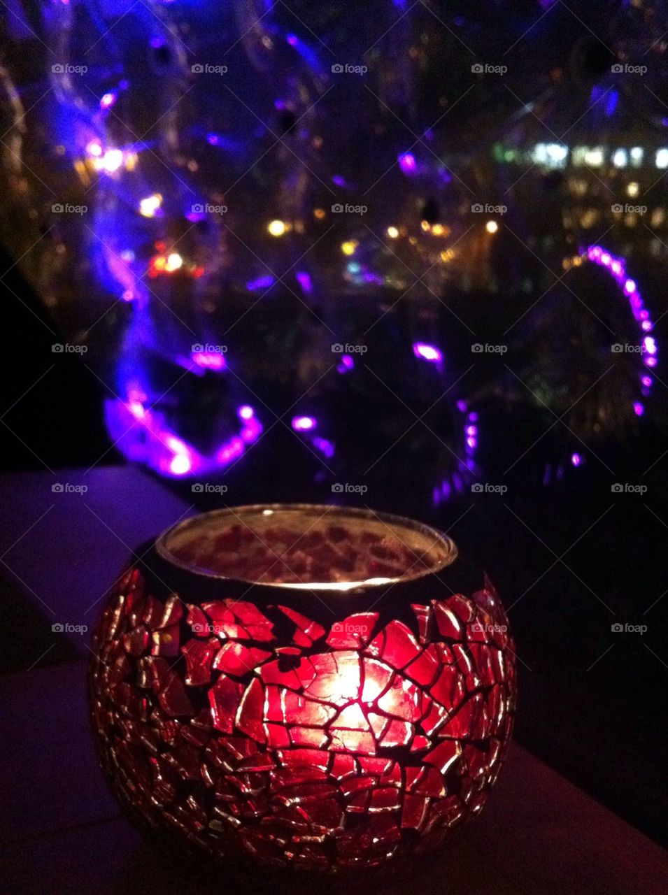 Red mosaic candle holder