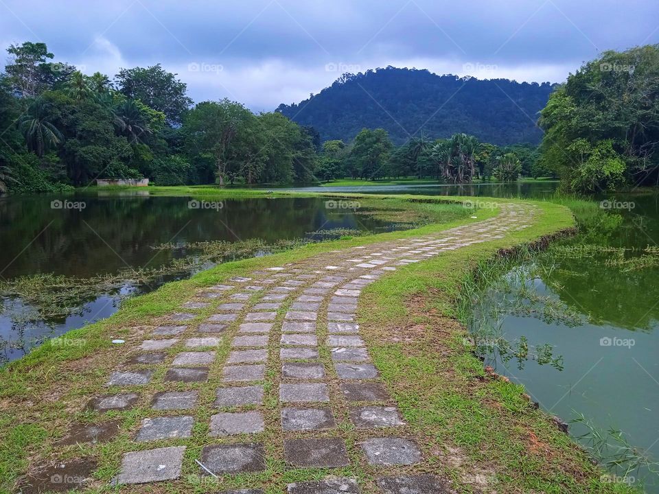 Walkway in between the lakes.