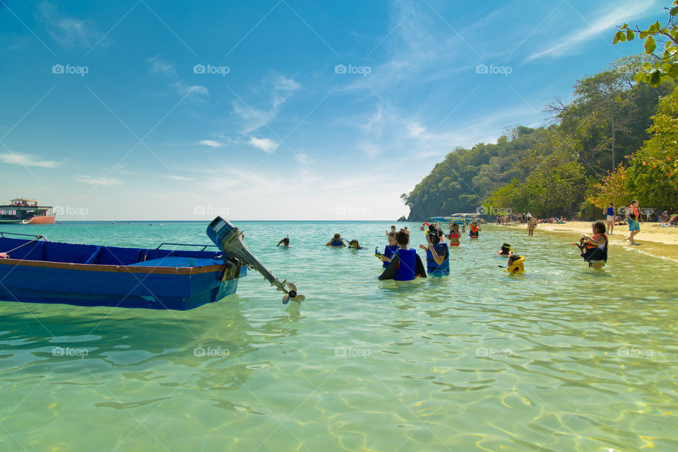 Snorkeling outing. people swimming at sea