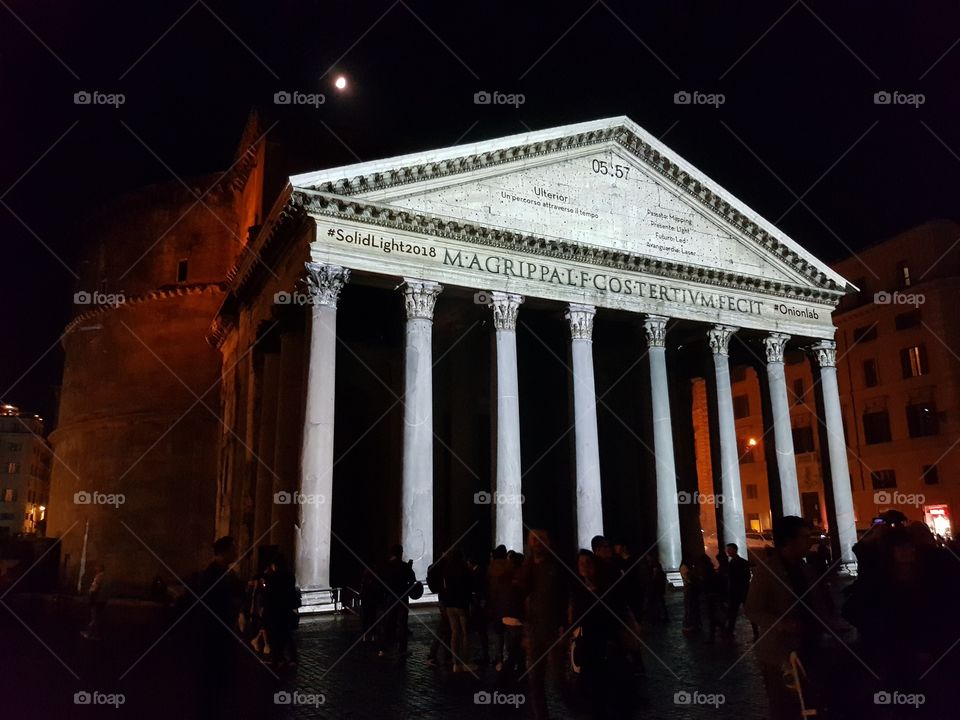 The Pantheon in Rome during a light show.