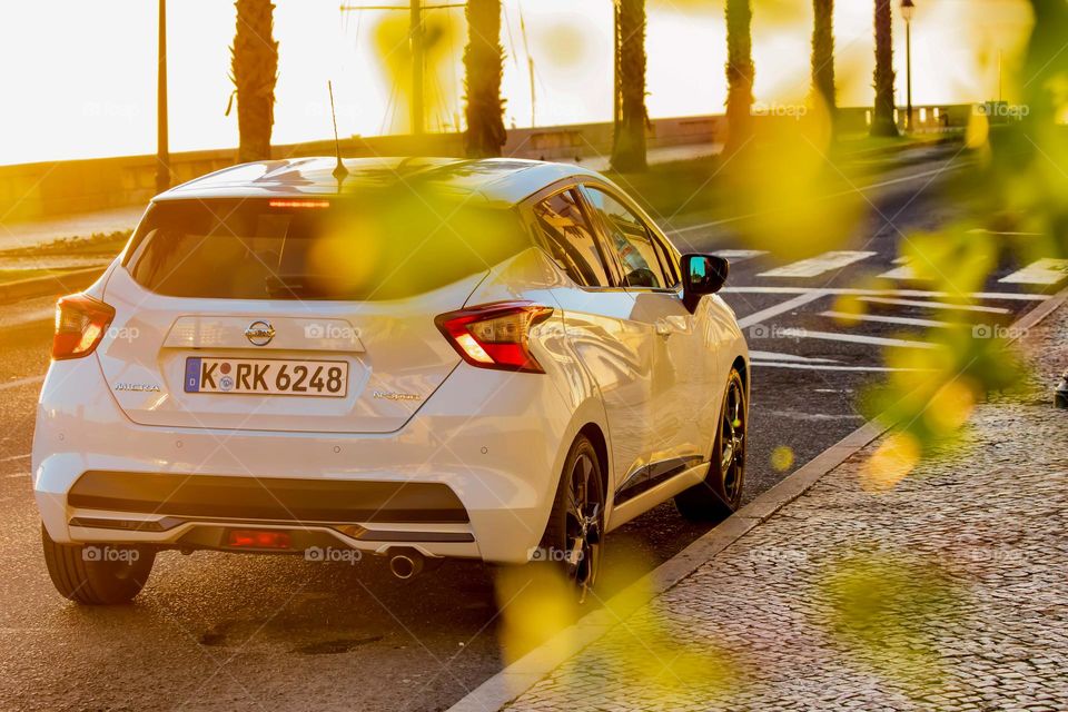 A micra parked under some autumn leaves 