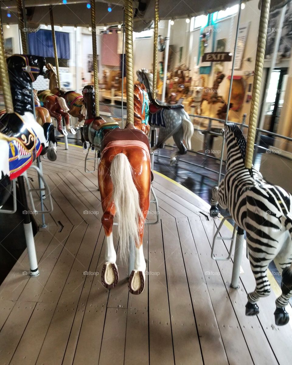 View from on a carousel in motion