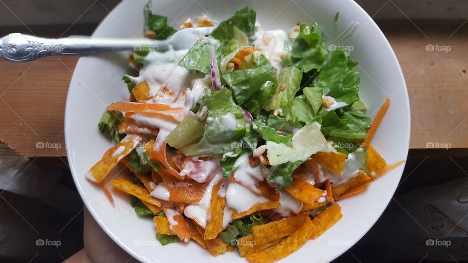 Salad with chipotle tortilla  strips.