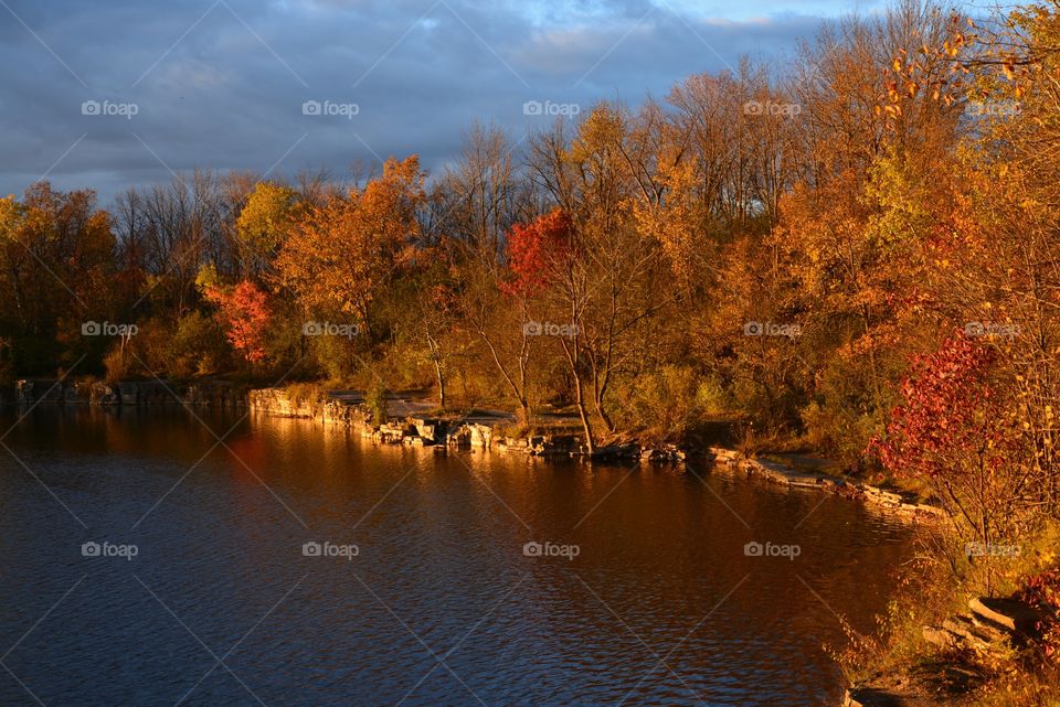 Fall at the quarry. Get the leaves changing color at the park also shot at sunset