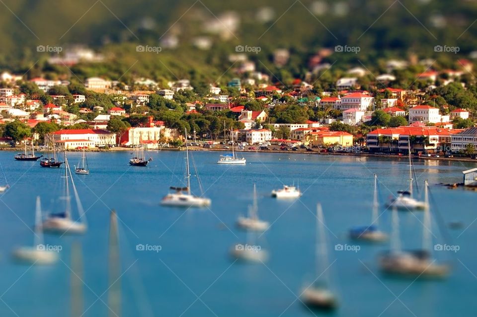 Tropical harbor. Beautiful St Thomas from the deck of our cruise ship