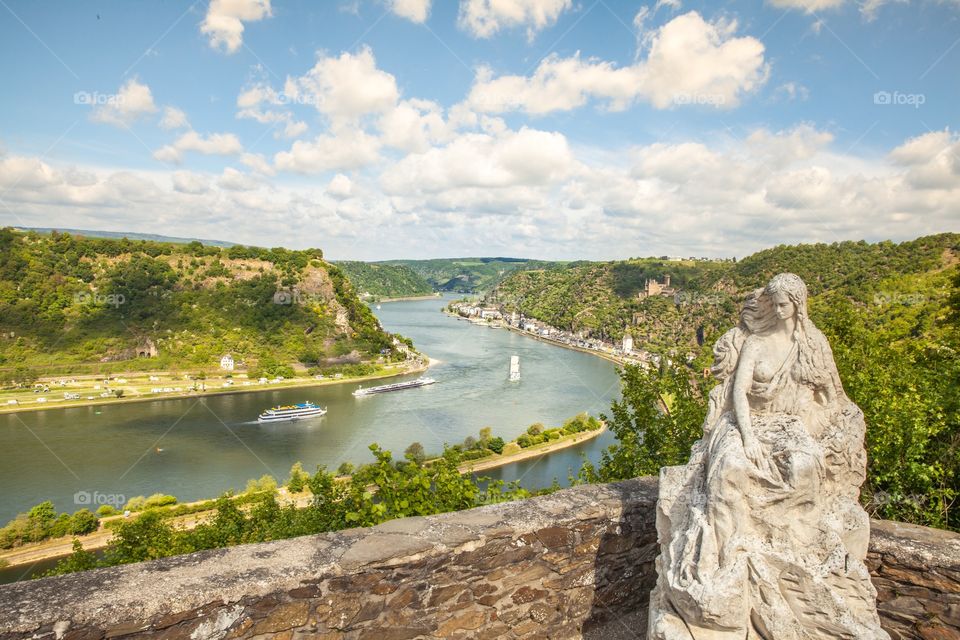 Lonely figure and view of the Rhine valley Germany 