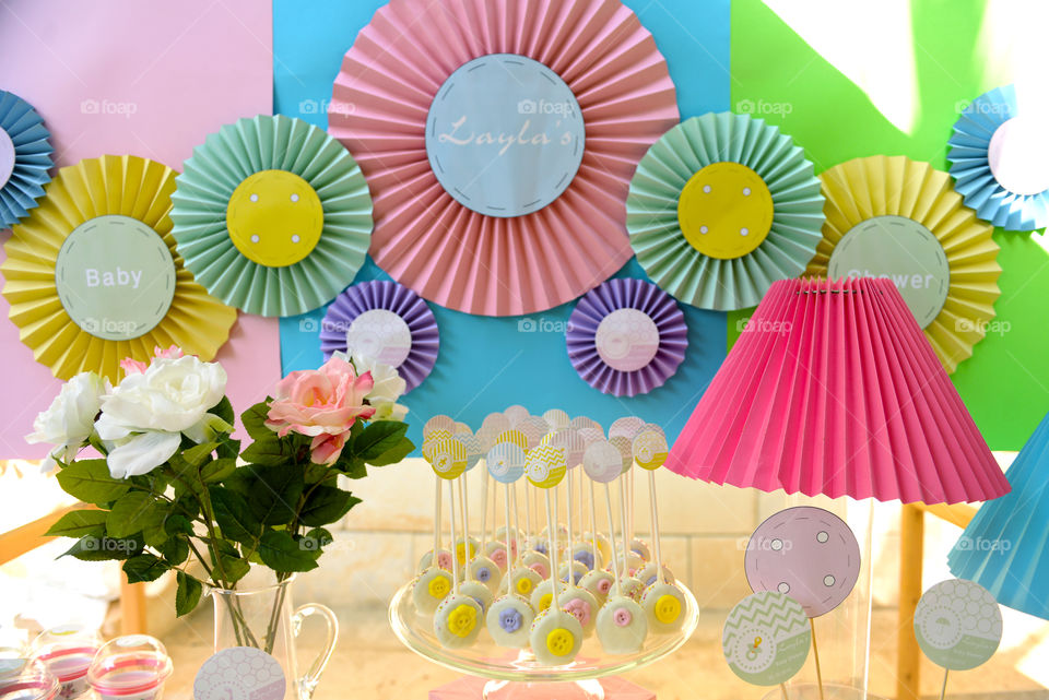 colorful candy table for a baby shower