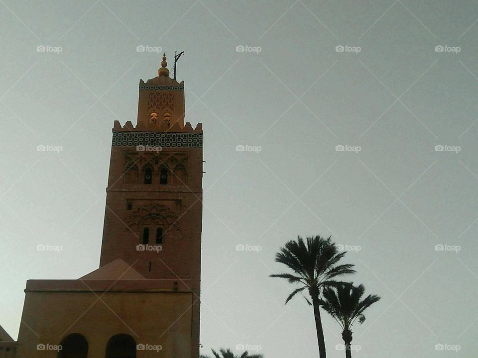 Famous Kotoubia tower mosque in marrakech city in Morocco.