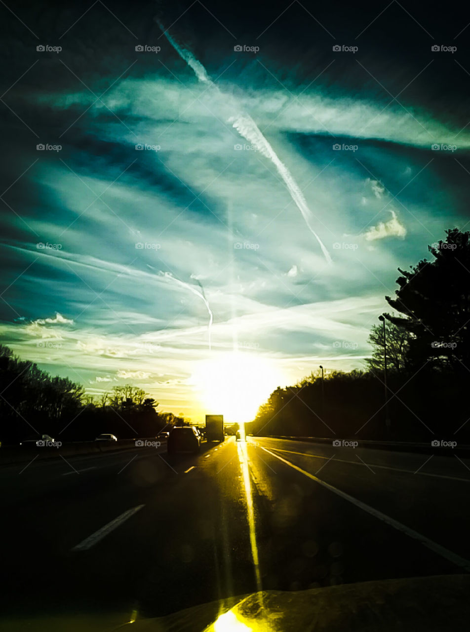 Road, Sunset, Dark, No Person, Blur