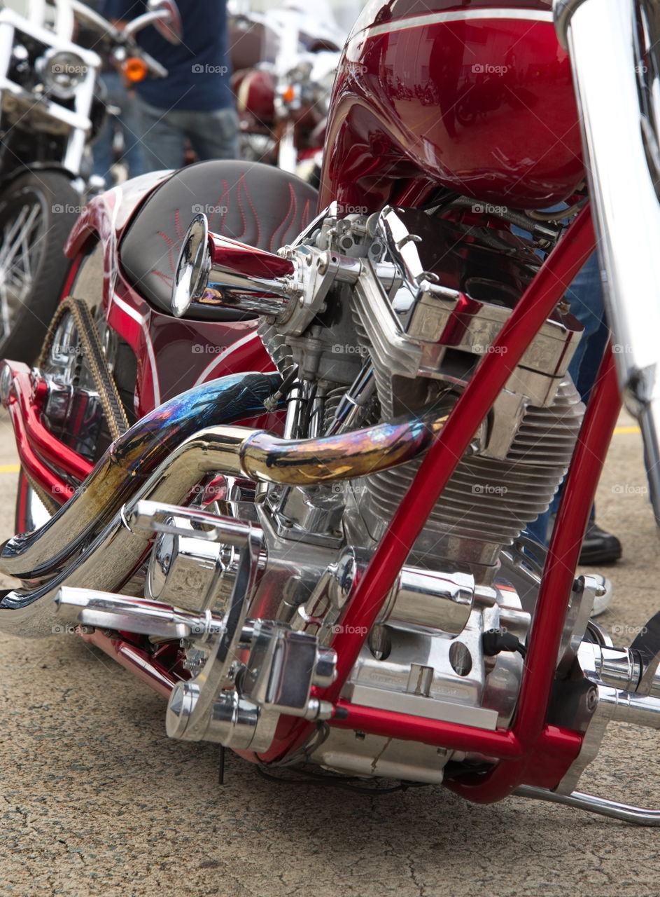 Harley Davidson close up of the chrome and motor