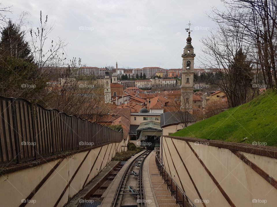 City view from the funicular in cloudy spring day