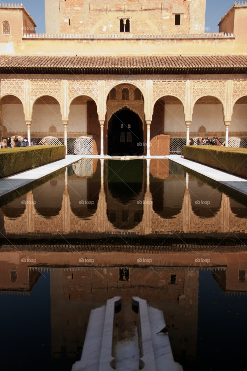 fountain reflection spain granada by christomck