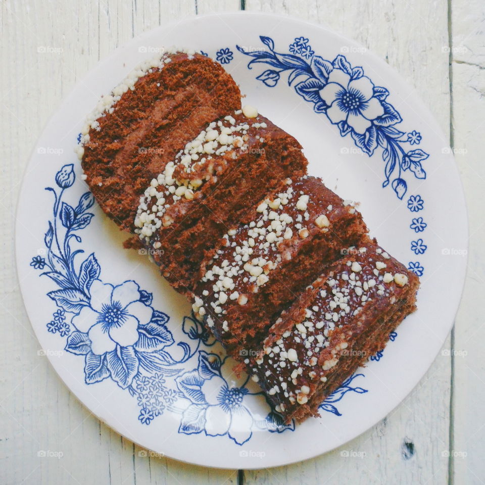 chocolate roll on a white background