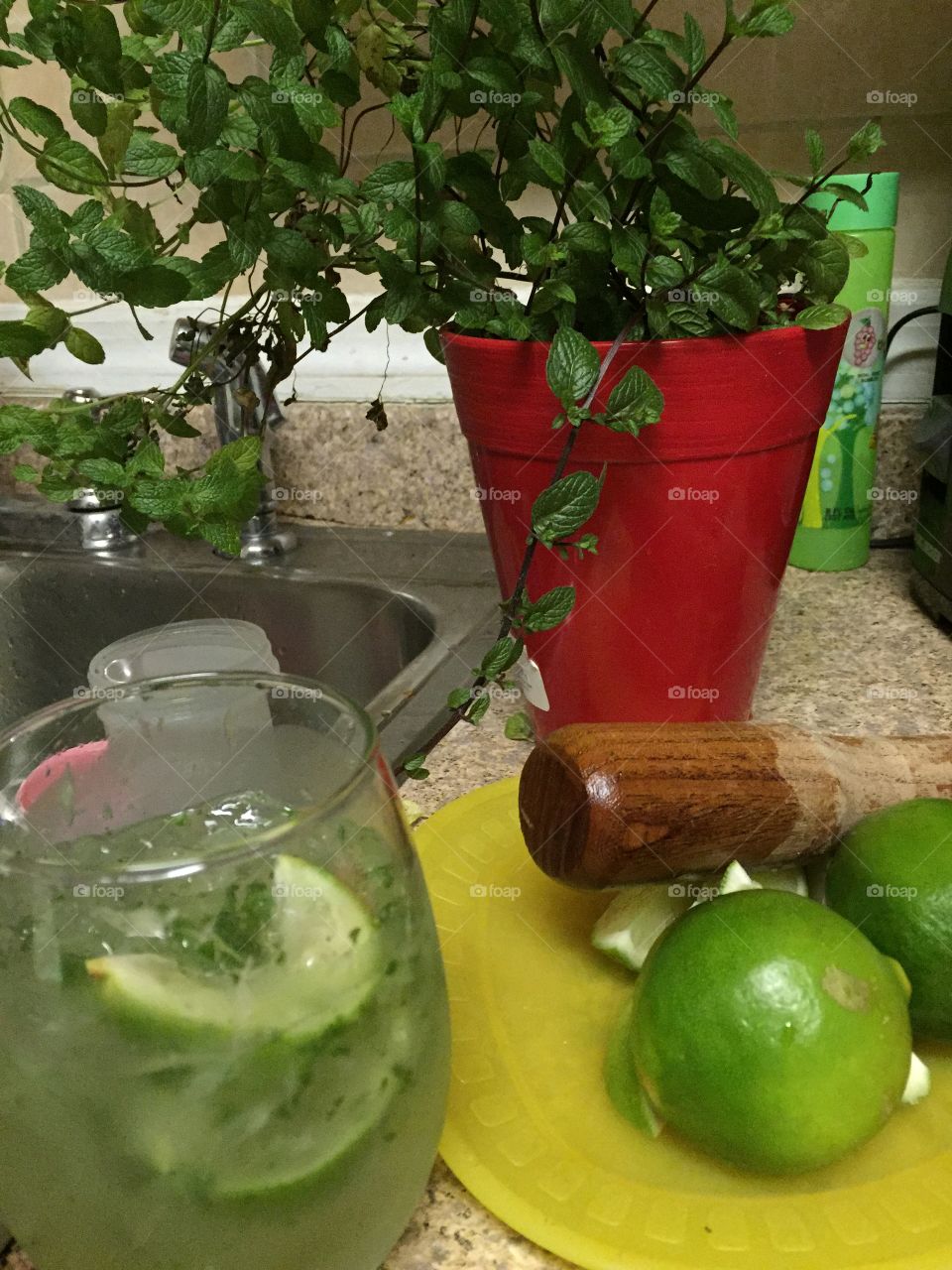 Cuban drink Mojito made with rum lime and mint