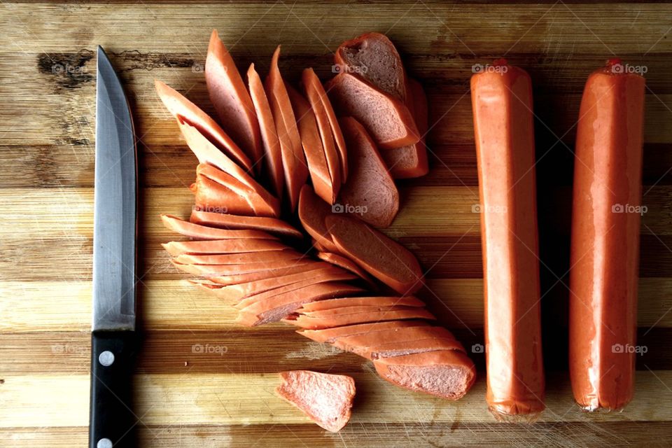 sliced german franks or sausages