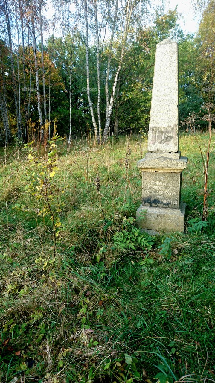 old stone monument in the forest