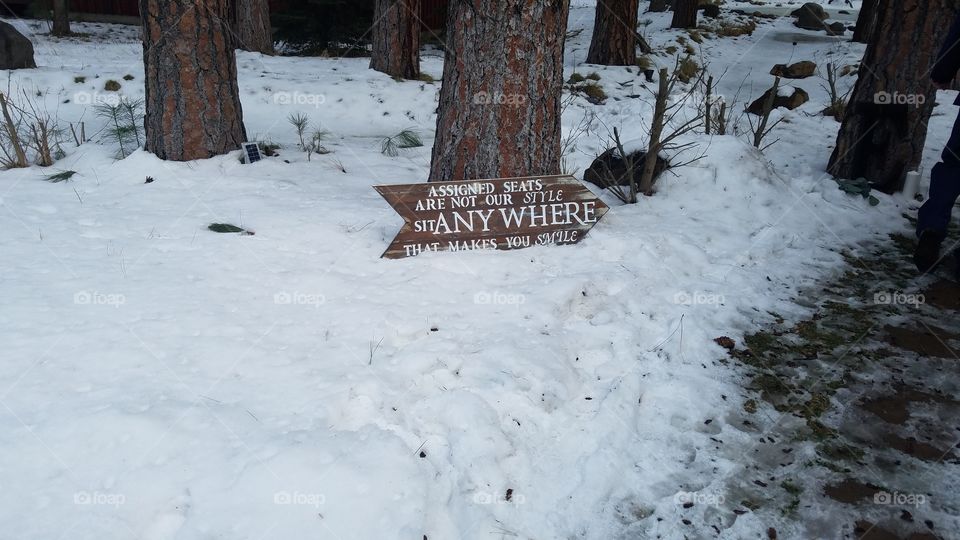 winter wedding sit anywhere sign