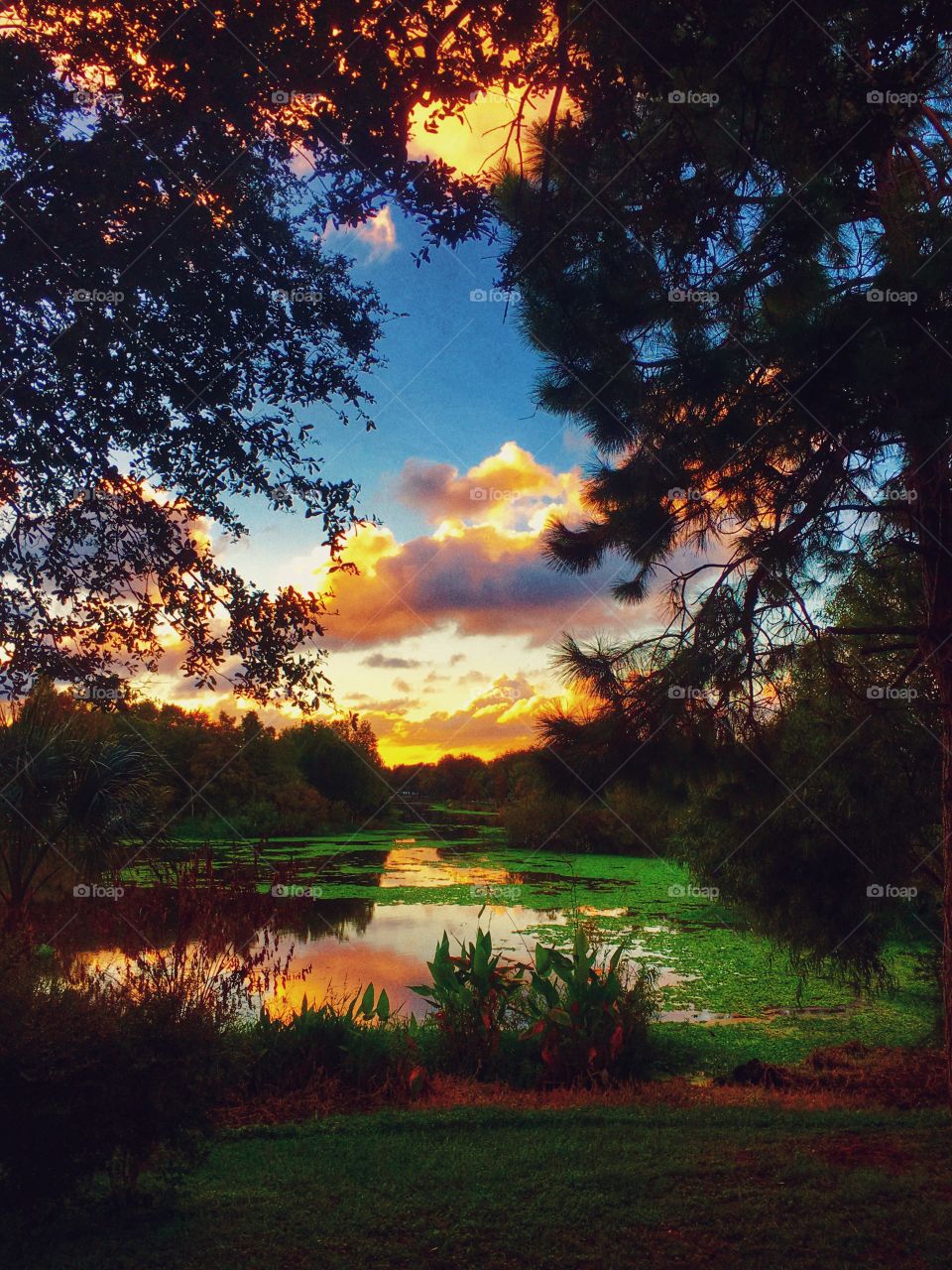 Dramatic sky against lake during sunset