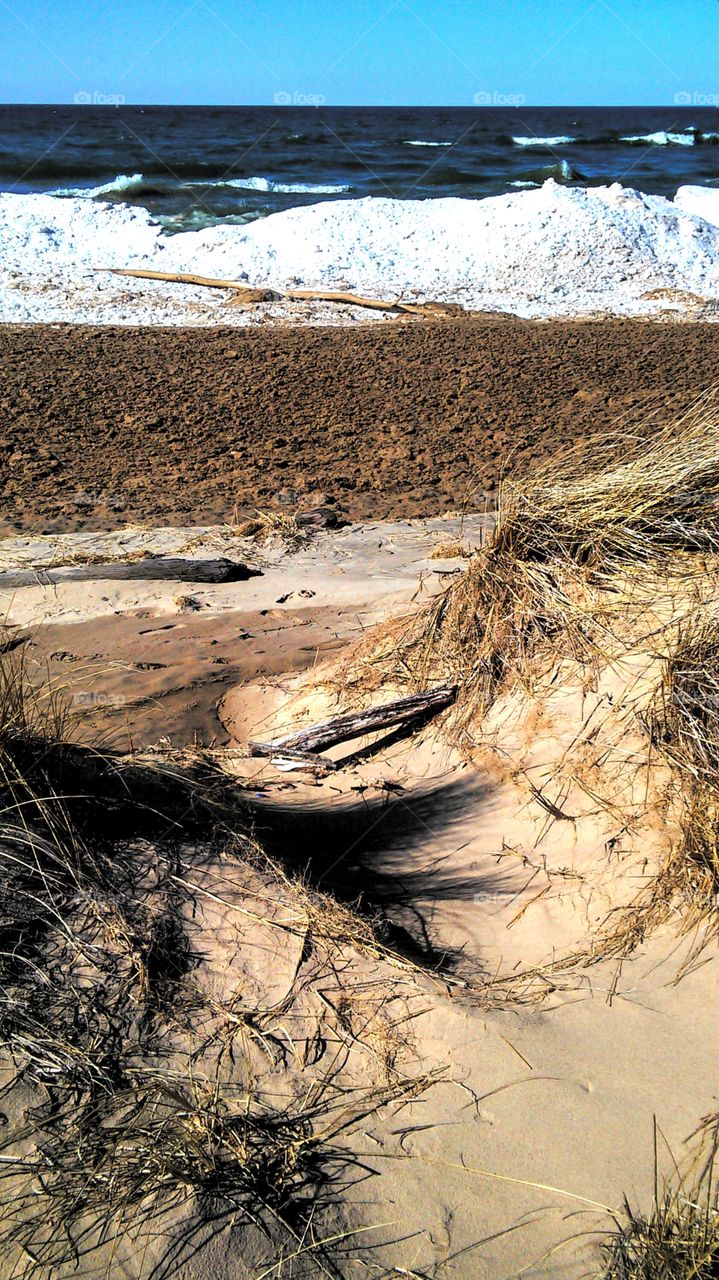 Lake Michigan beach in February.