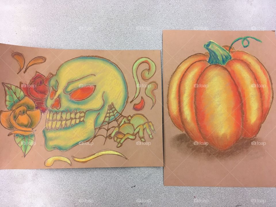 Halloween pictures in chalk pastels.
