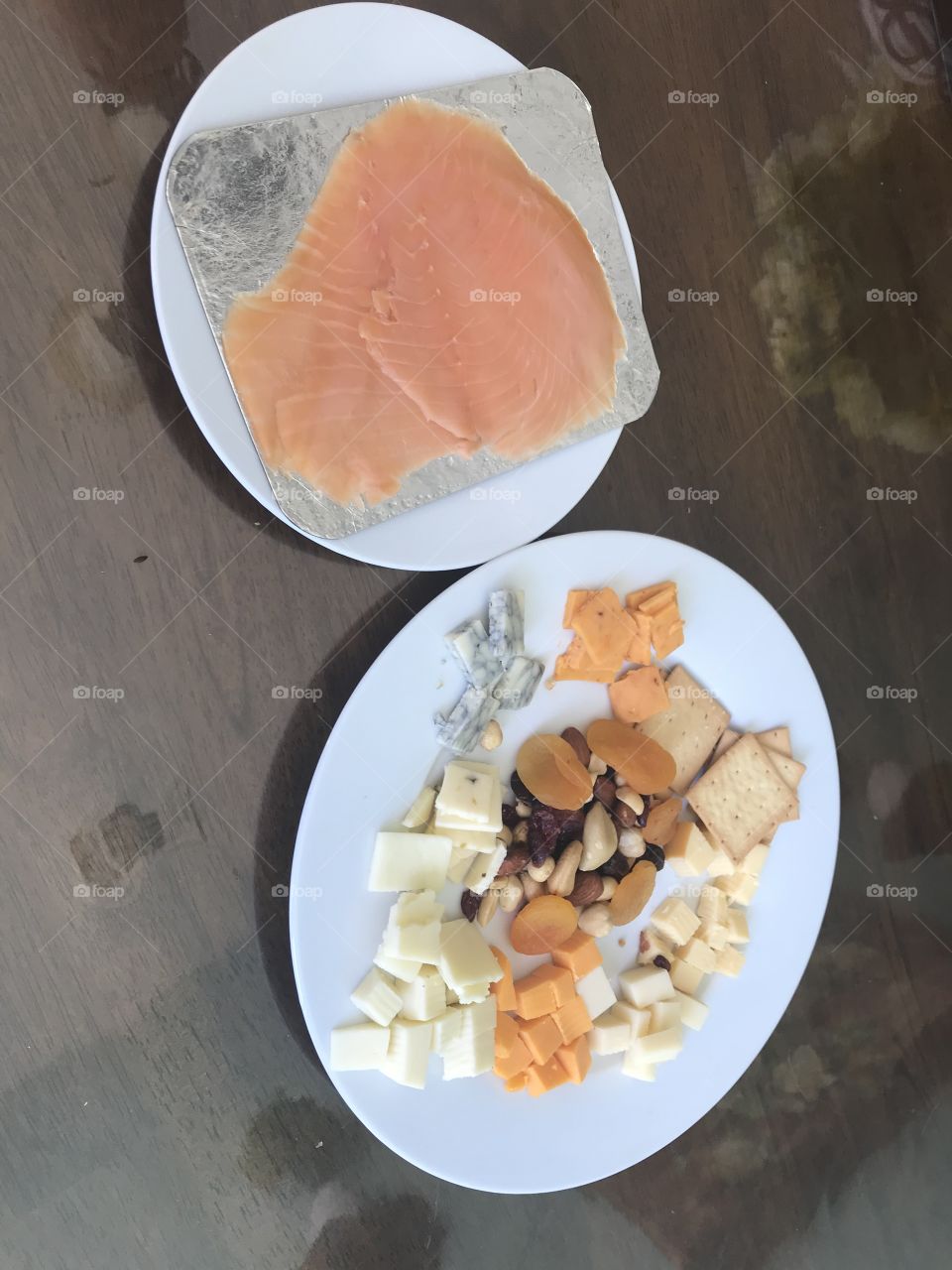 Fresh smoked salmon and cheese selections 