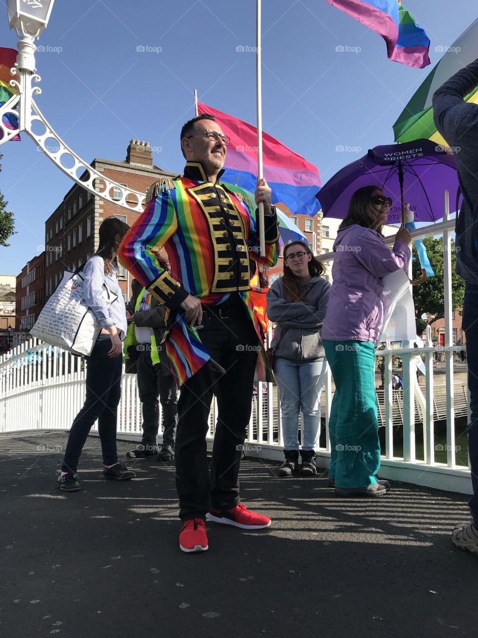 Eddie Guinness Gay Pride Demonstration against Pop visit August 2018. Haypenny Bridge Dublin 