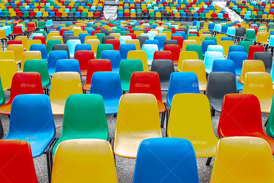 Open air cinema colorful seats