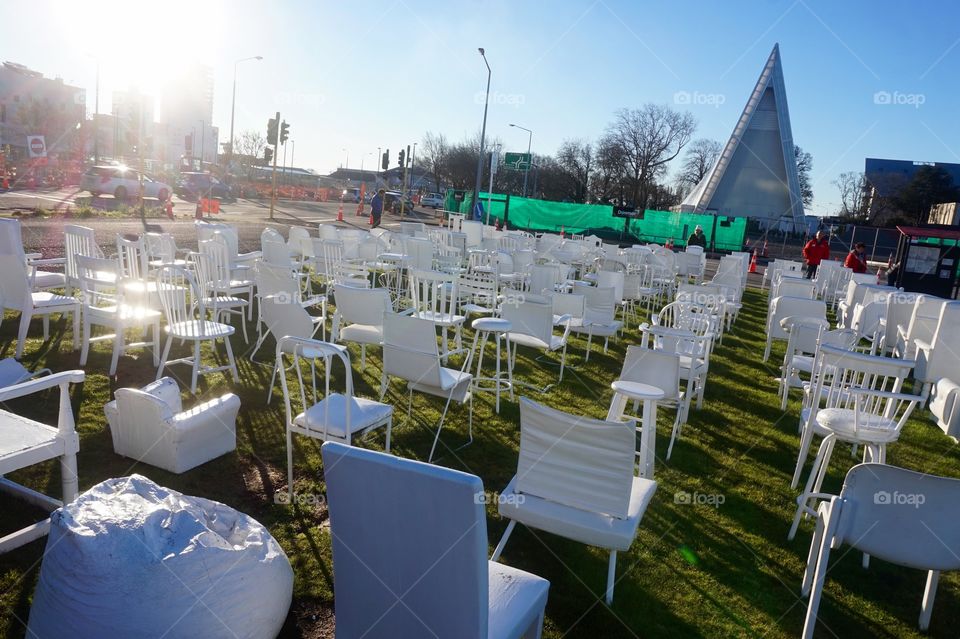 185 Empty Chairs Memorial for lives lost in the 2011 Christchurch earthquake, New Zealand 