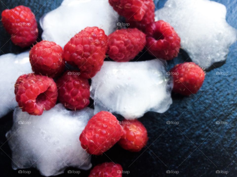 Fruits on the ice cubes