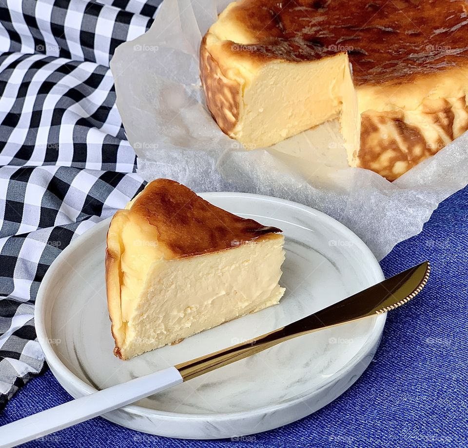 Basque burnt cheesecake with creamy and oozy insides 