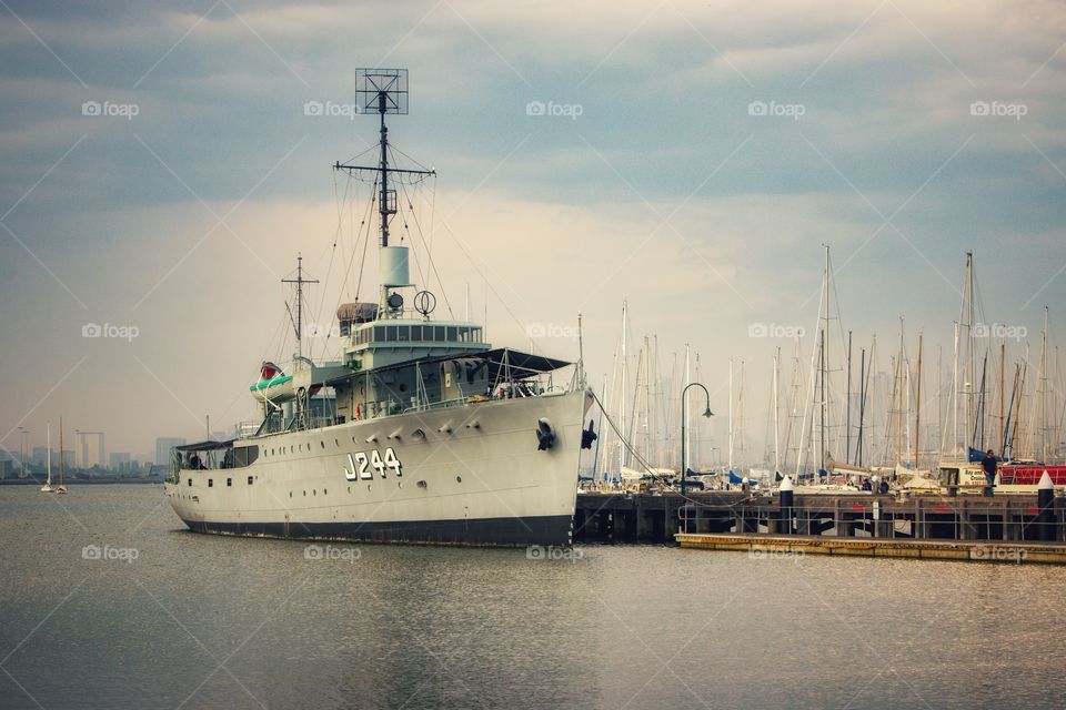 HMAS Castlemaine moored at Gem Pier, Williamstown, Melbourne, Australia